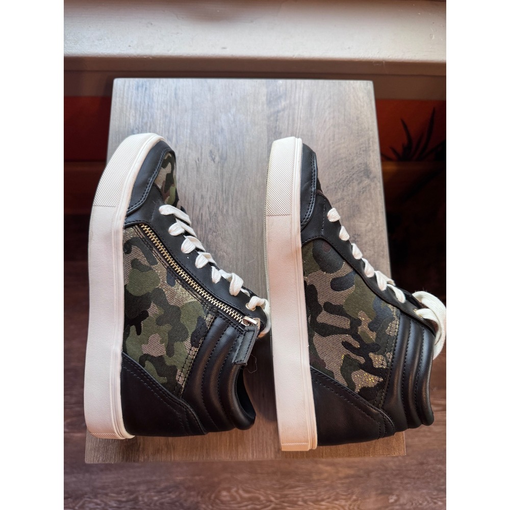 Nine West Womens Camo Glitter High Top Sneakers Black Green Size 8M - Picture 6 of 9
